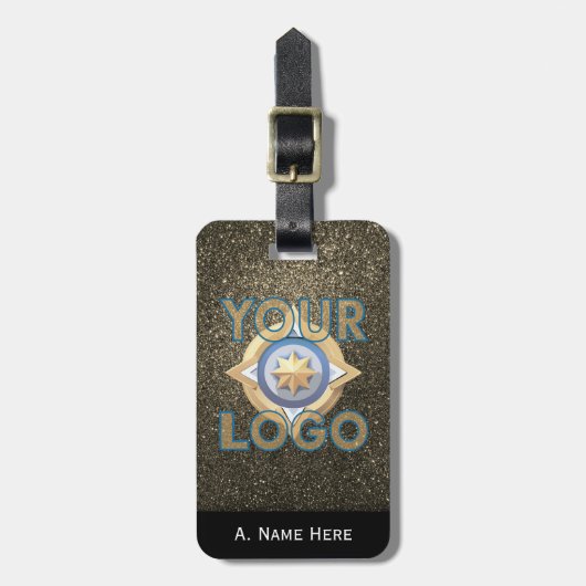Glam Gold Glitzer Business Custom Logo, QR Code Gepäckanhänger (Vorderseite vertikal)