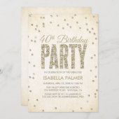 Glam Gold Glitzer Confetti 40. Geburtstag Party Einladung (Vorne/Hinten)