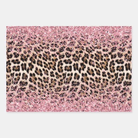 Glam Gold Glitzer Cream Leopard Glitzer Geschenkpapier Set (Vorderseite 3)