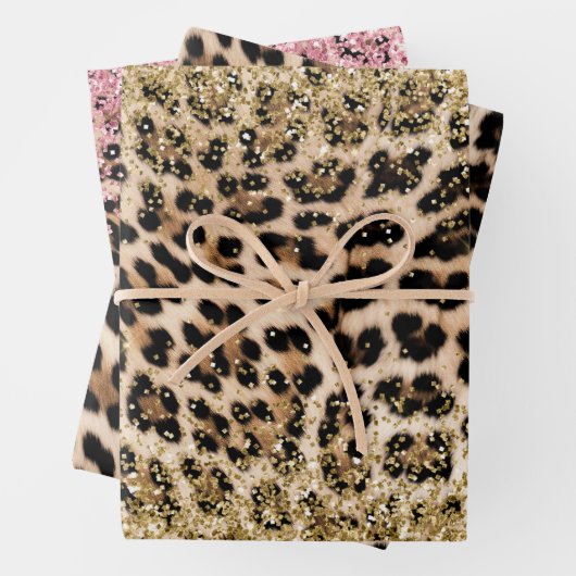 Glam Gold Glitzer Cream Leopard Glitzer Geschenkpapier Set (Beispiel)
