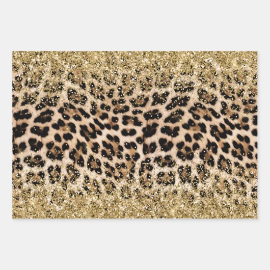 Glam Gold Glitzer Cream Leopard Glitzer Geschenkpapier Set (Vorderseite)