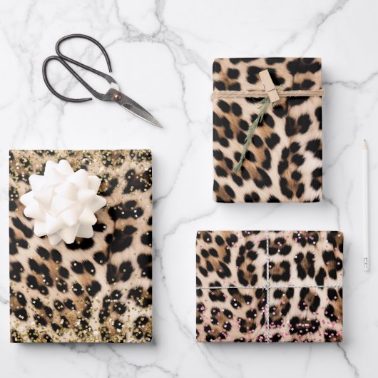 Glam Gold Glitzer Cream Leopard Glitzer Geschenkpapier Set (Vorderseite)