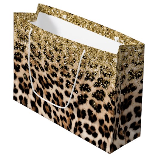 Glam Gold Glitzer Cream Leopard Glitzer Große Geschenktüte (Vorderseite Schrägansicht)
