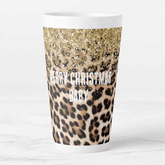 Glam Gold Glitzer Creme Leopard Print Milchtasse (Vorderseite)