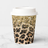 Glam Gold Glitzer Creme Leopard Print Pappbecher (Rückseite)