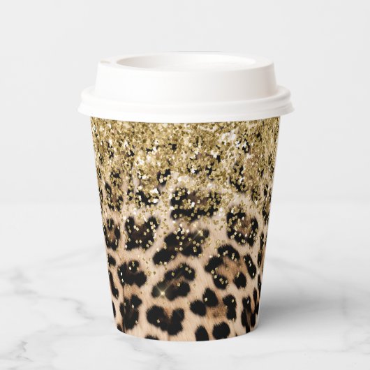 Glam Gold Glitzer Creme Leopard Print Pappbecher (Rückseite)