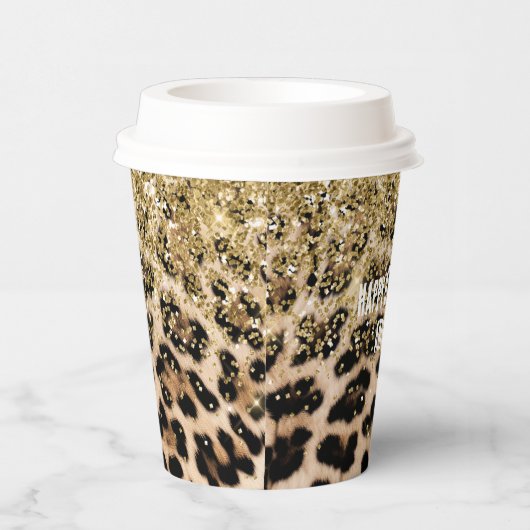 Glam Gold Glitzer Creme Leopard Print Pappbecher (Rechts)