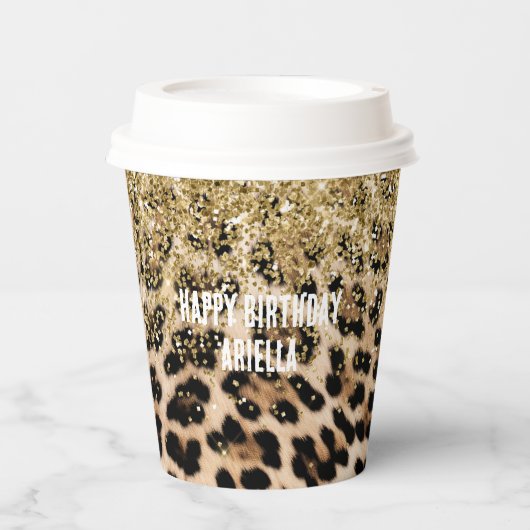 Glam Gold Glitzer Creme Leopard Print Pappbecher (Vorderseite)