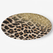 Glam Gold Glitzer Creme Leopard Print Pappteller (Schrägansicht)