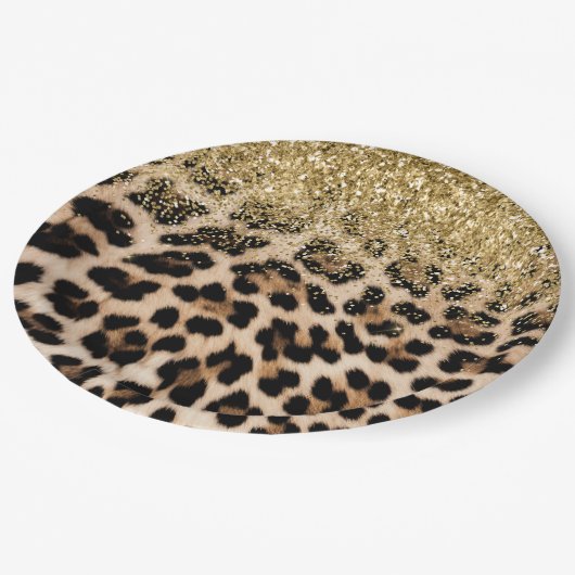 Glam Gold Glitzer Creme Leopard Print Pappteller (Schrägansicht)