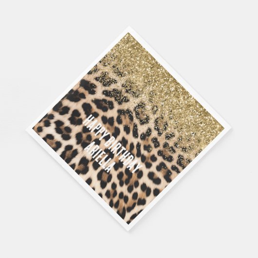 Glam Gold Glitzer Creme Leopard Print Serviette (Ecke)