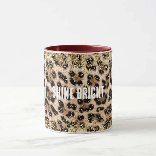 Glam Gold Glitzer Creme Leopard Print Tasse (Zentrum)