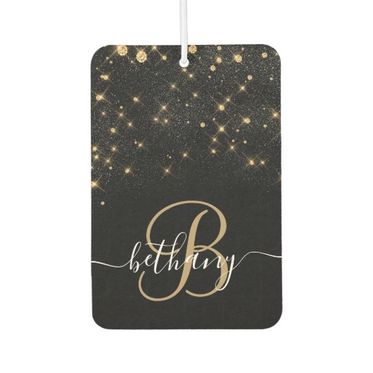 Glam Gold Glitzer Diamond Sparkle Elegantes Monogr Autolufterfrischer (Vorderseite)