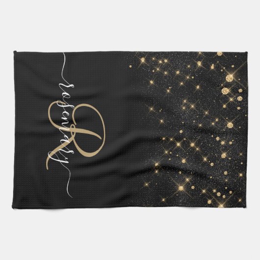 Glam Gold Glitzer Diamond Sparkle Elegantes Monogr Geschirrtuch (Horizontal)
