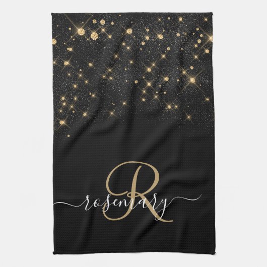 Glam Gold Glitzer Diamond Sparkle Elegantes Monogr Geschirrtuch (Vertikal)
