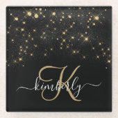 Glam Gold Glitzer Diamond Sparkle Elegantes Monogr Glasuntersetzer (Vorderseite)