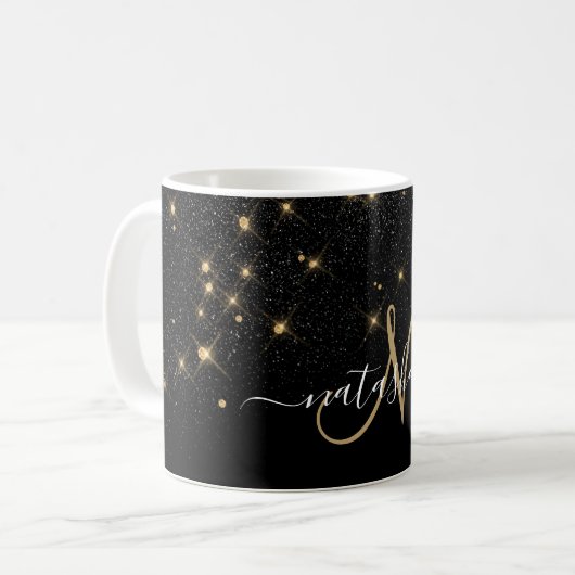 Glam Gold Glitzer Diamond Sparkle Elegantes Monogr Kaffeetasse (Vorderseite Links)