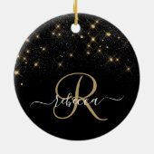 Glam Gold Glitzer Diamond Sparkle Elegantes Monogr Keramik Ornament (Hinten)