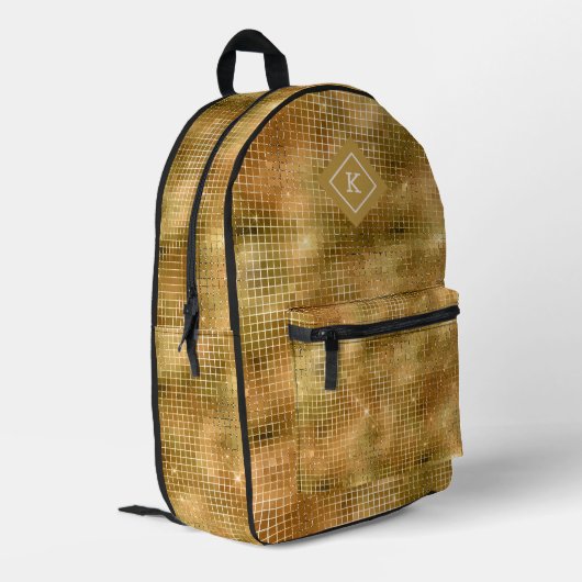 Glam Gold Glitzer Disco Mirrors Bedruckter Rucksack (Rückseitige Ecke links)