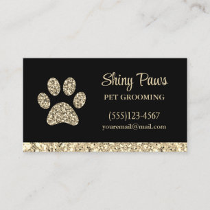 Glam Gold Glitzer Dog Paw Print Pet Grooming Visitenkarte