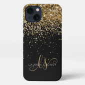 Glam Gold Glitzer Elegantes Monogramm iPhone Hülle (Rückseite)