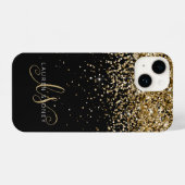 Glam Gold Glitzer Elegantes Monogramm iPhone Hülle (Rückseite (Horizontal))