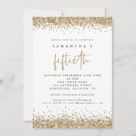 Glam Gold Glitzer Fiftieth Party White Einladung
