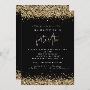 Glam Gold Glitzer Fortieth Party Black Einladung