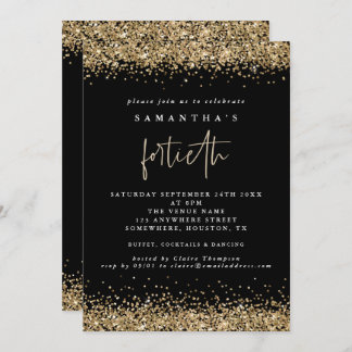 Glam Gold Glitzer Fortieth Party Black Einladung