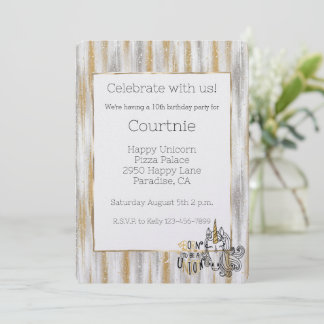 Glam Gold Glitzer Glanz Silber Einhorn Geburtstag Einladung
