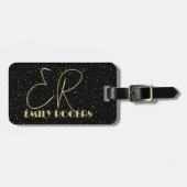 Glam Gold Glitzer Glitzern auf schwarzem Hintergru Gepäckanhänger (Vorderseite horizontal)