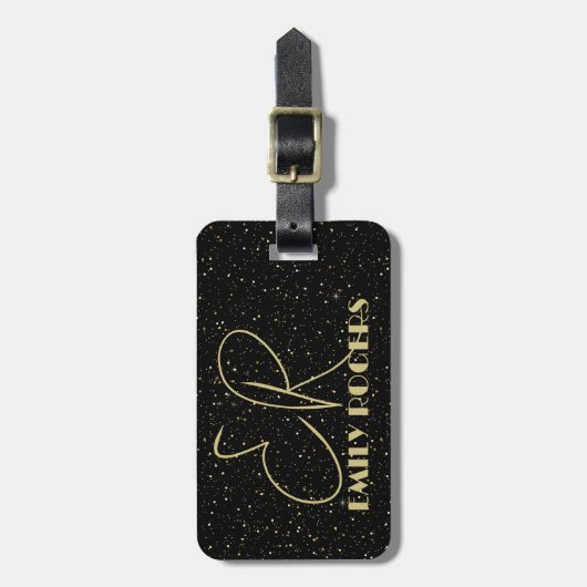 Glam Gold Glitzer Glitzern auf schwarzem Hintergru Gepäckanhänger (Vorderseite vertikal)