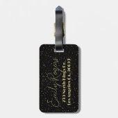 Glam Gold Glitzer Glitzern auf schwarzem Hintergru Gepäckanhänger (Rückseite vertikal)
