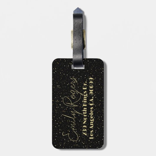 Glam Gold Glitzer Glitzern auf schwarzem Hintergru Gepäckanhänger (Rückseite vertikal)