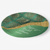 Glam Gold Glitzer Green Metallic Bridal Pappteller (Schrägansicht)