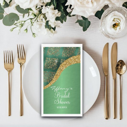 Glam Gold Glitzer Green Metallic Bridal Serviette