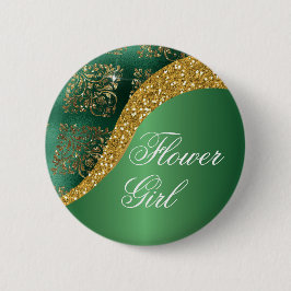 Glam Gold Glitzer Green Metallic Flower Girl Button