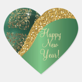 Glam Gold Glitzer Green Metallic Herz-Aufkleber