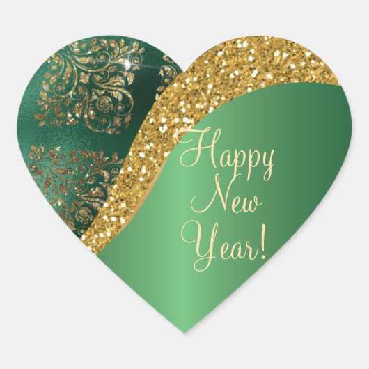 Glam Gold Glitzer Green Metallic Herz-Aufkleber (Vorderseite)