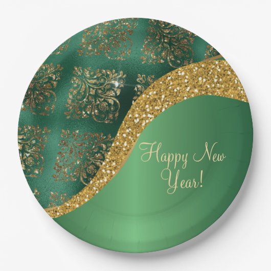 Glam Gold Glitzer Green Metallic Pappteller (Vorderseite)