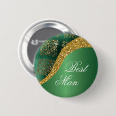Glam Gold Glitzer Green Metallic Trauzeuge Button (Vorne & Hinten)