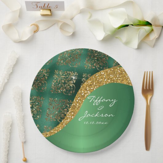 Glam Gold Glitzer Green Metallic Wedding Pappteller (Hochzeit)