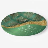 Glam Gold Glitzer Green Metallic Wedding Pappteller (Schrägansicht)