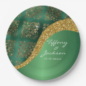 Glam Gold Glitzer Green Metallic Wedding Pappteller (Vorderseite)