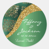 Glam Gold Glitzer Green Metallic Wedding Runder Aufkleber (Vorderseite)