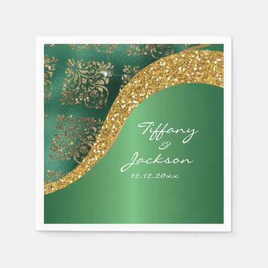 Glam Gold Glitzer Green Metallic Wedding Serviette (Vorderseite)