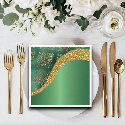 Glam Gold Glitzer Green Metallic Wedding Serviette