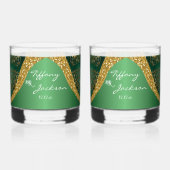 Glam Gold Glitzer Green Metallic Wedding Whiskyglas (Vorderseite)