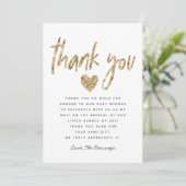 Glam Gold Glitzer Heart Baby Dusche Dankeskarte (Stehend Vorderseite)