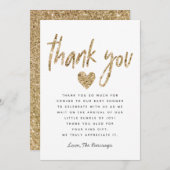 Glam Gold Glitzer Heart Baby Dusche Dankeskarte (Vorne/Hinten)